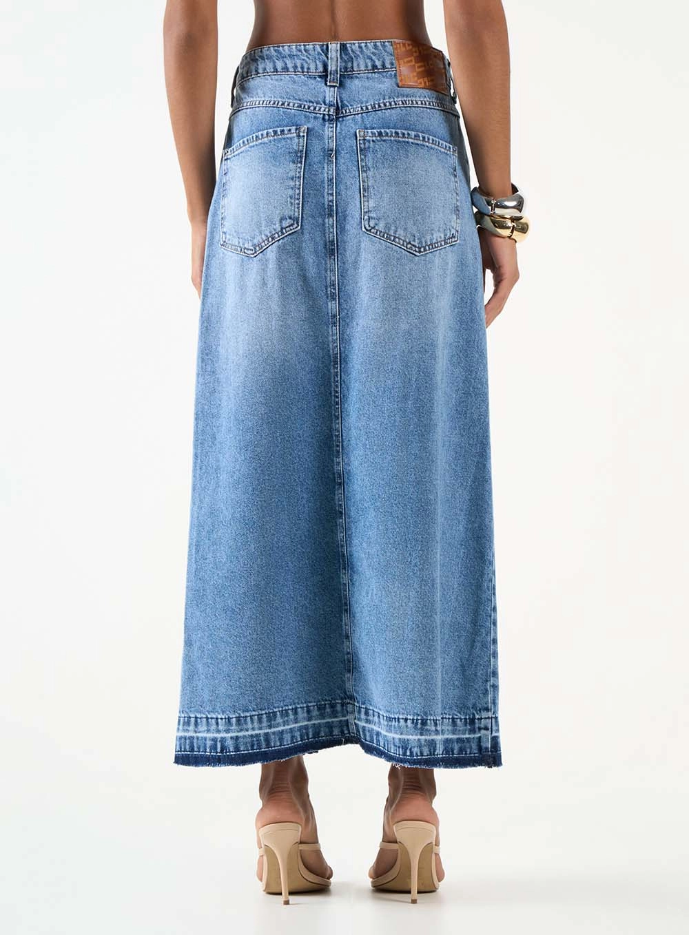 Saia Jeans Evasê Com Fenda Índigo 3