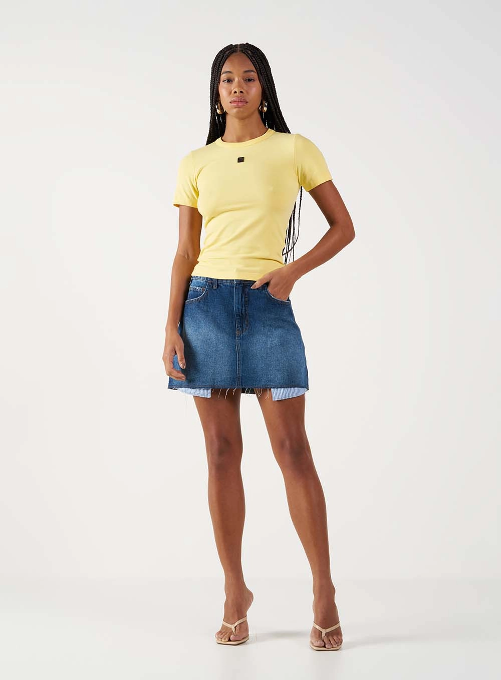 Saia Jeans Slim Barra Desfiada Índigo 1