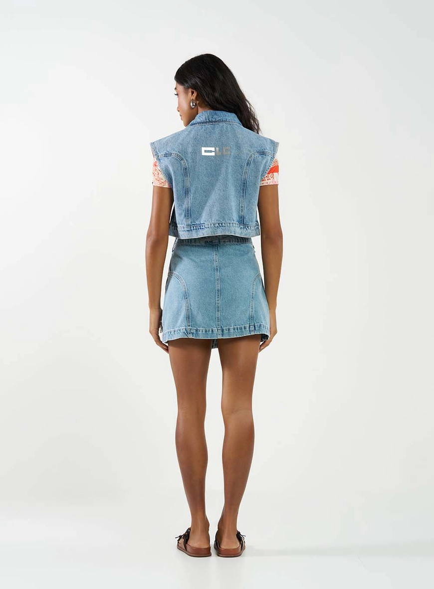 Saia Jeans Mini Detalhe Ziper Índigo 4