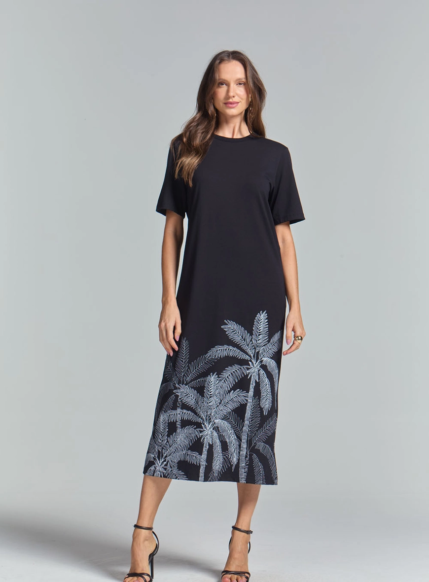 Vestido Comfort Midi Com Estampa Preto 1