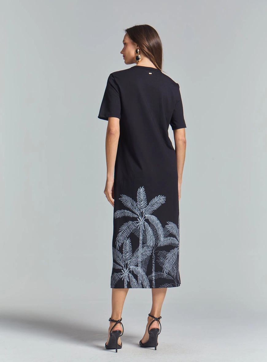 Vestido Comfort Midi Com Estampa Preto 3
