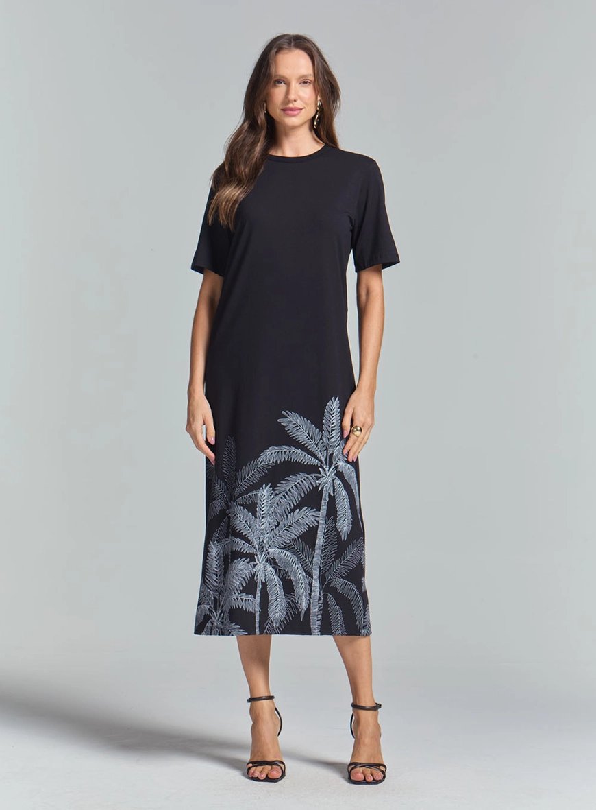Vestido Comfort Midi Com Estampa Preto 4