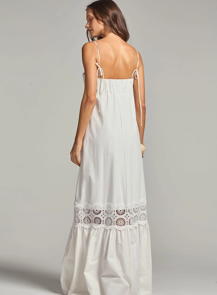 Vestido Longo Evasê Com Renda Off Shell 4