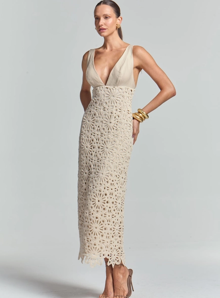 Vestido Longo Comfort Texturizado E Decote V