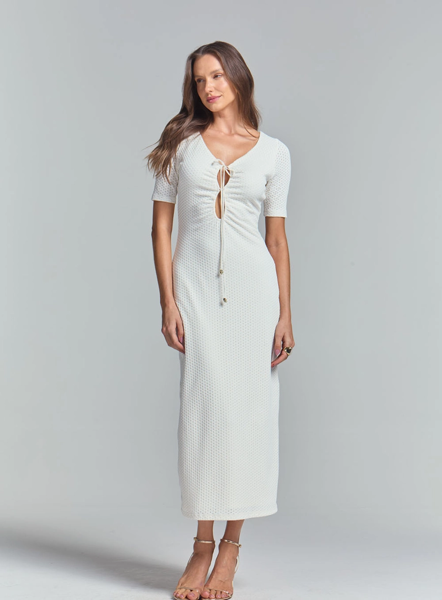 Vestido Longo Slim Com Detalhes E Textura Off Shell 2
