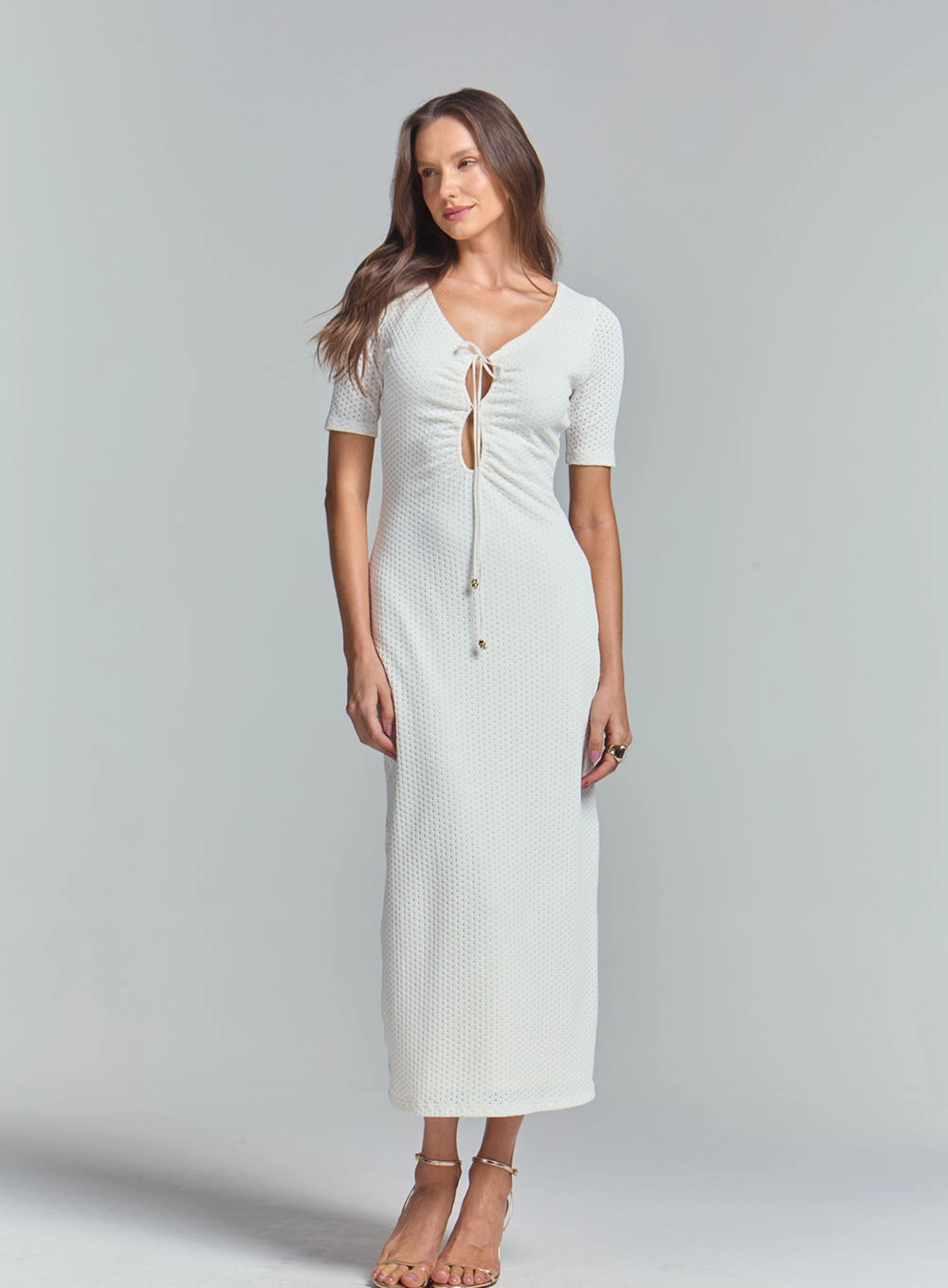 Vestido Longo Slim Com Detalhes E Textura Off Shell 2