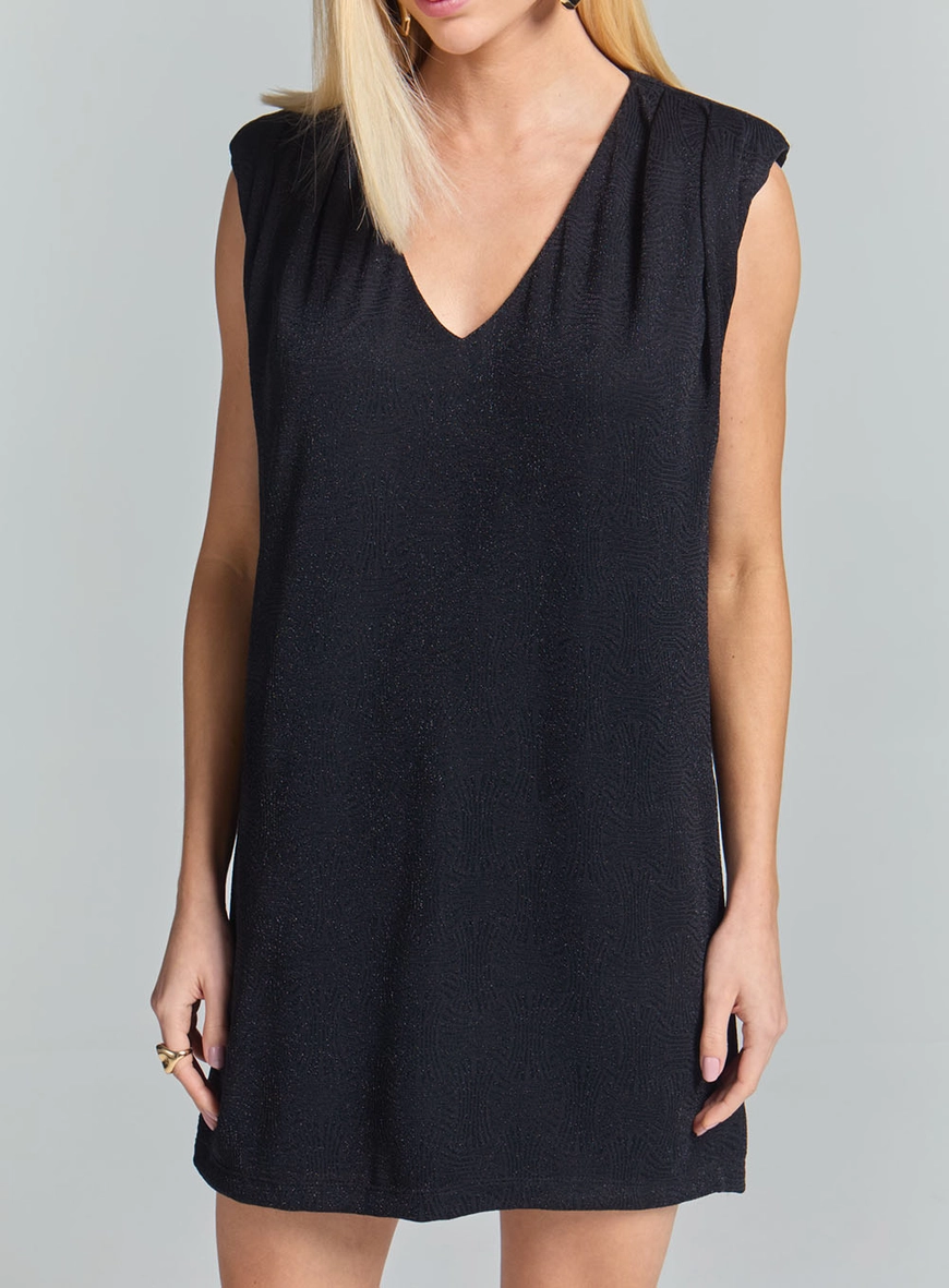 Vestido Comfort Curto Reto Metalizado Preto 3