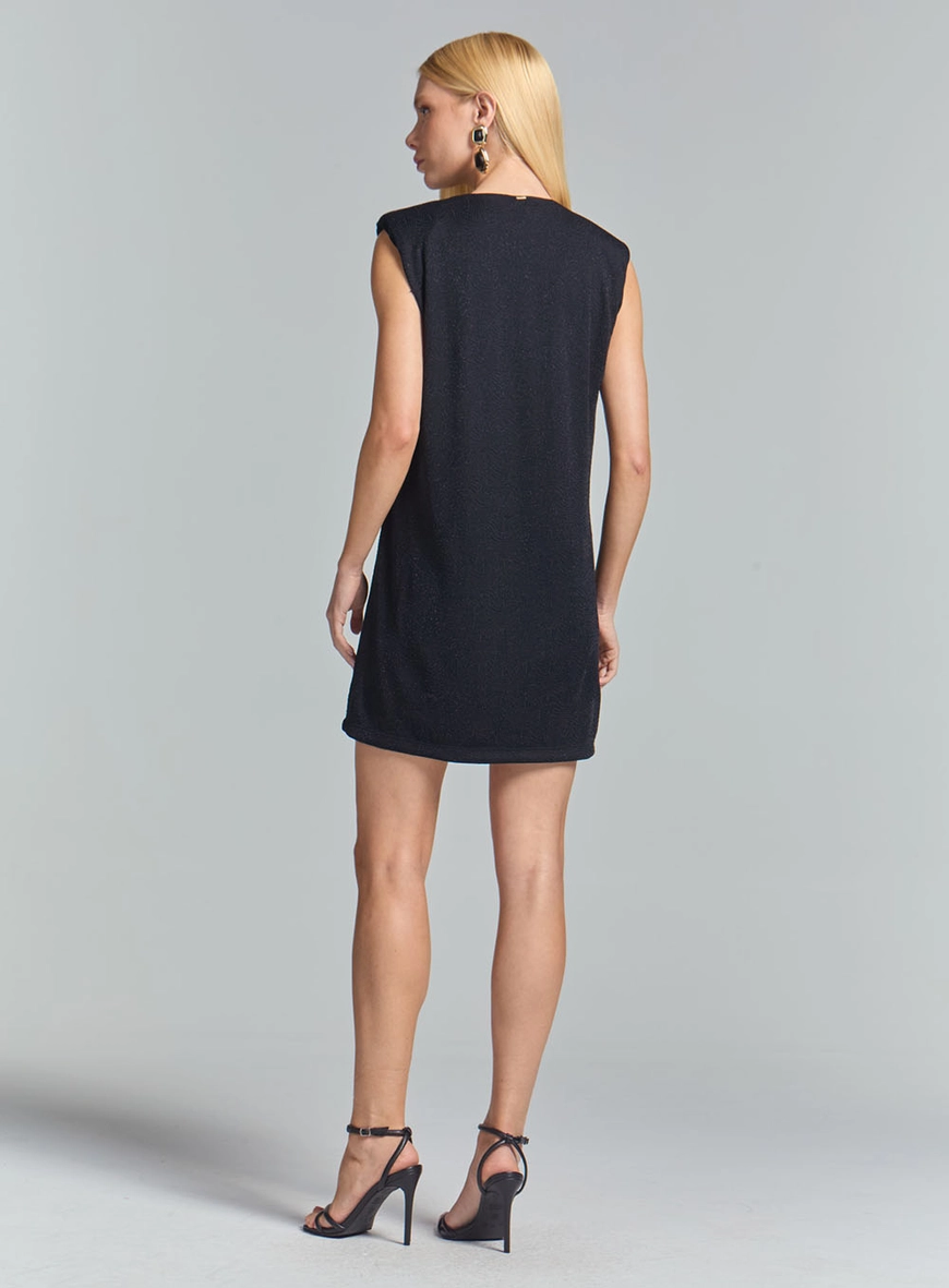 Vestido Comfort Curto Reto Metalizado Preto 4
