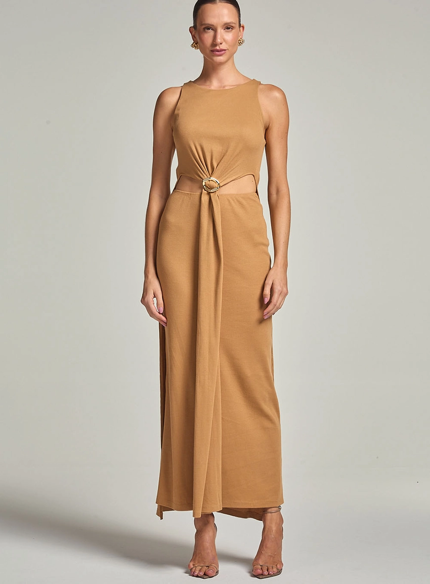 Vestido Canelado Bege 2