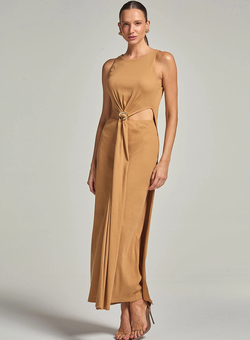 Vestido Canelado Bege 1