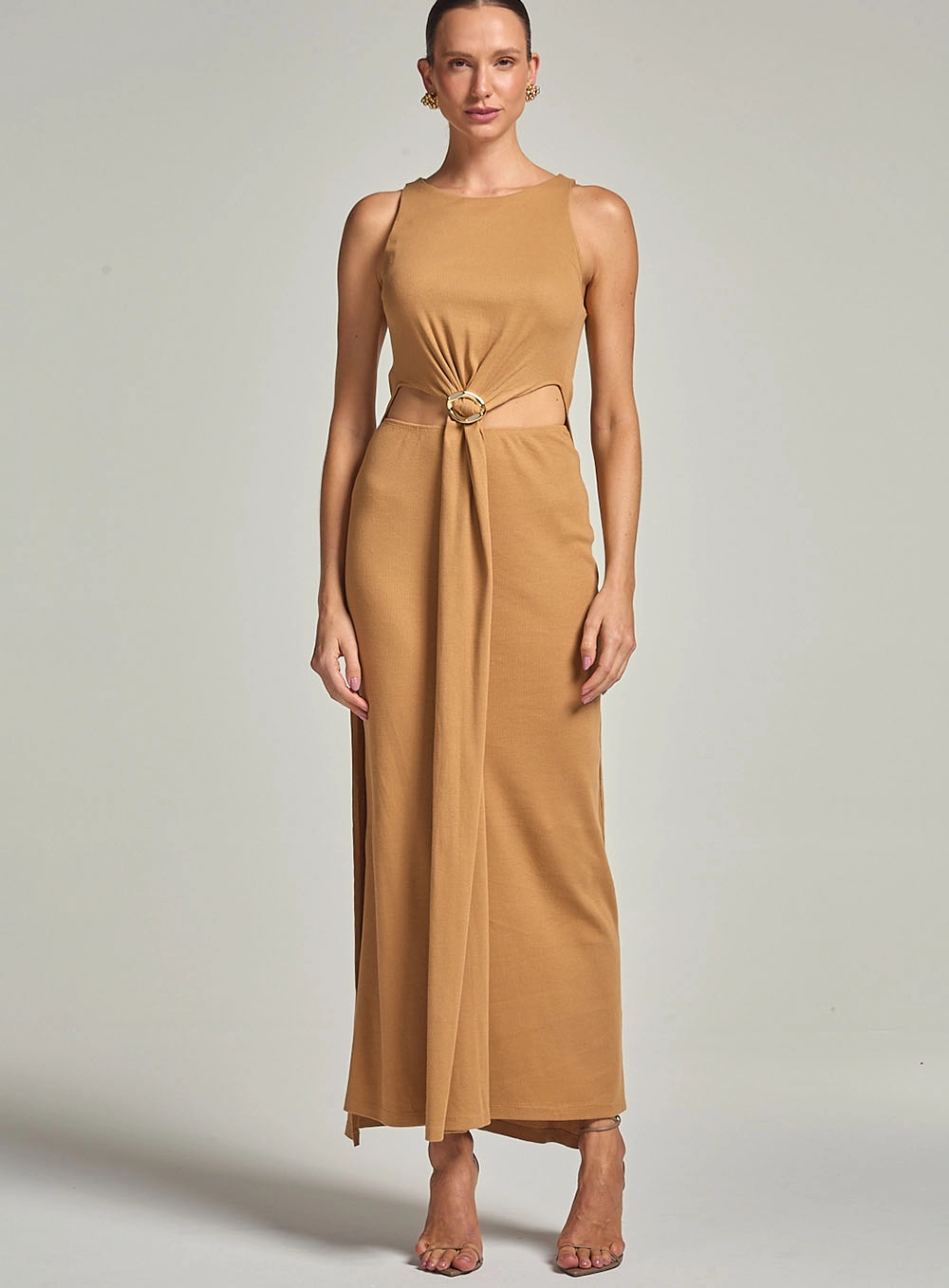 Vestido Canelado Bege 2