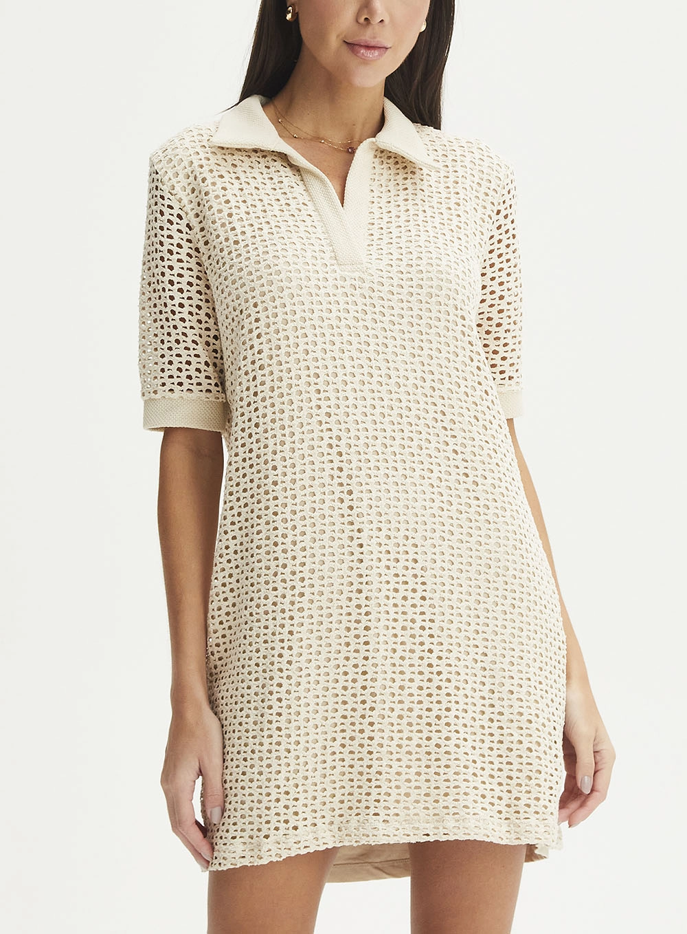 Vestido Curto Comfort Crochê Bege 2