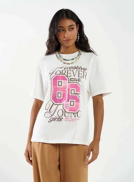 Camiseta Feminina Básica Estampada Oversized
