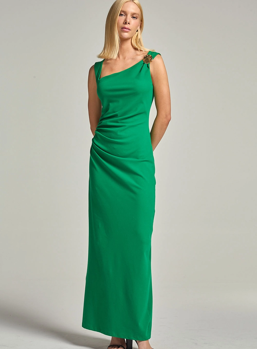 Vestido Slim Com Detalhe E Plissado Na Lateral Verde Vanity 2
