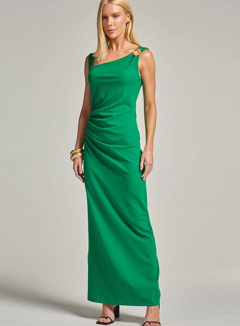 Vestido Slim Com Detalhe E Plissado Na Lateral Verde Vanity 1