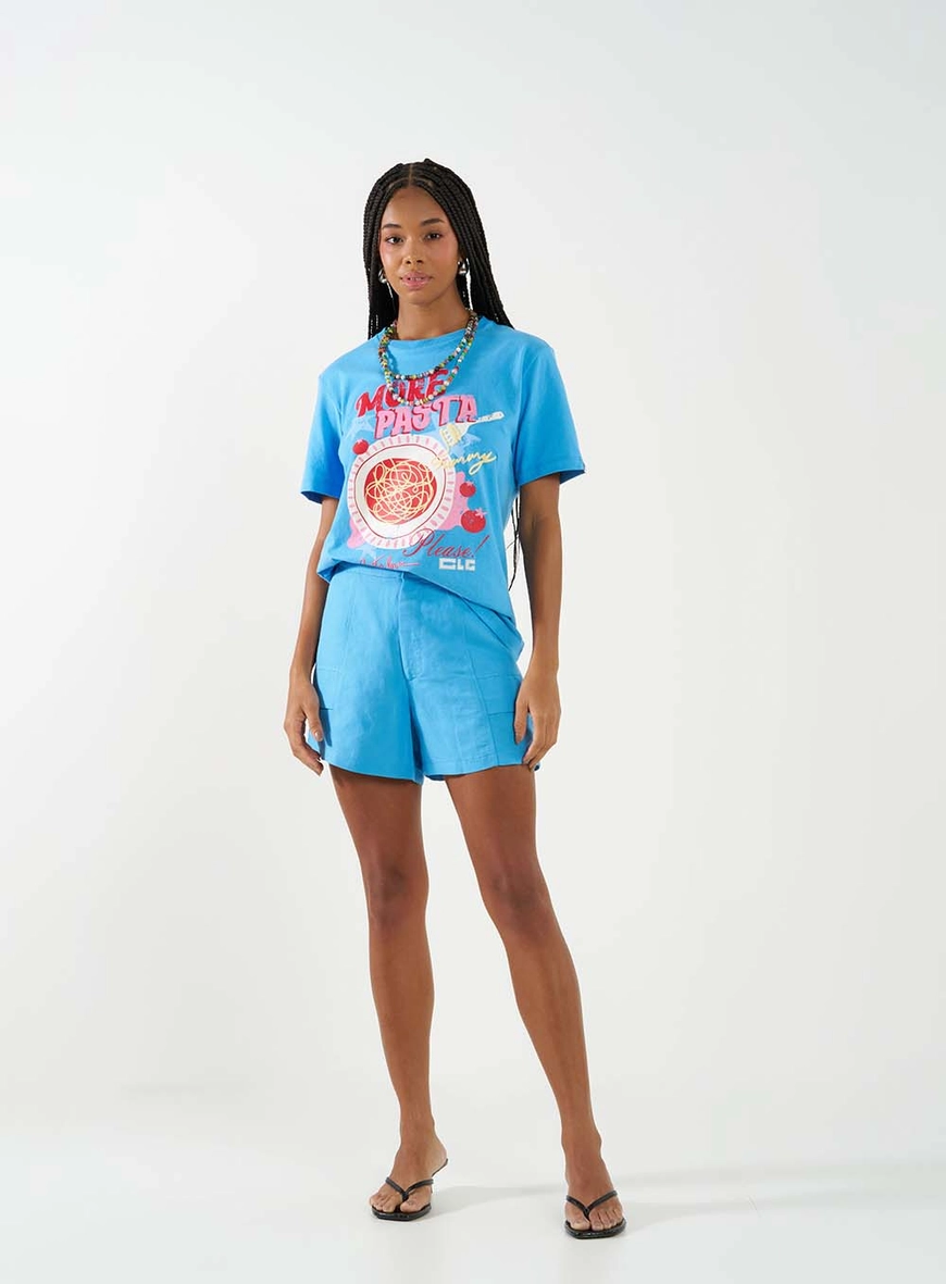 Camiseta Boy Básica Estampada Azul 2