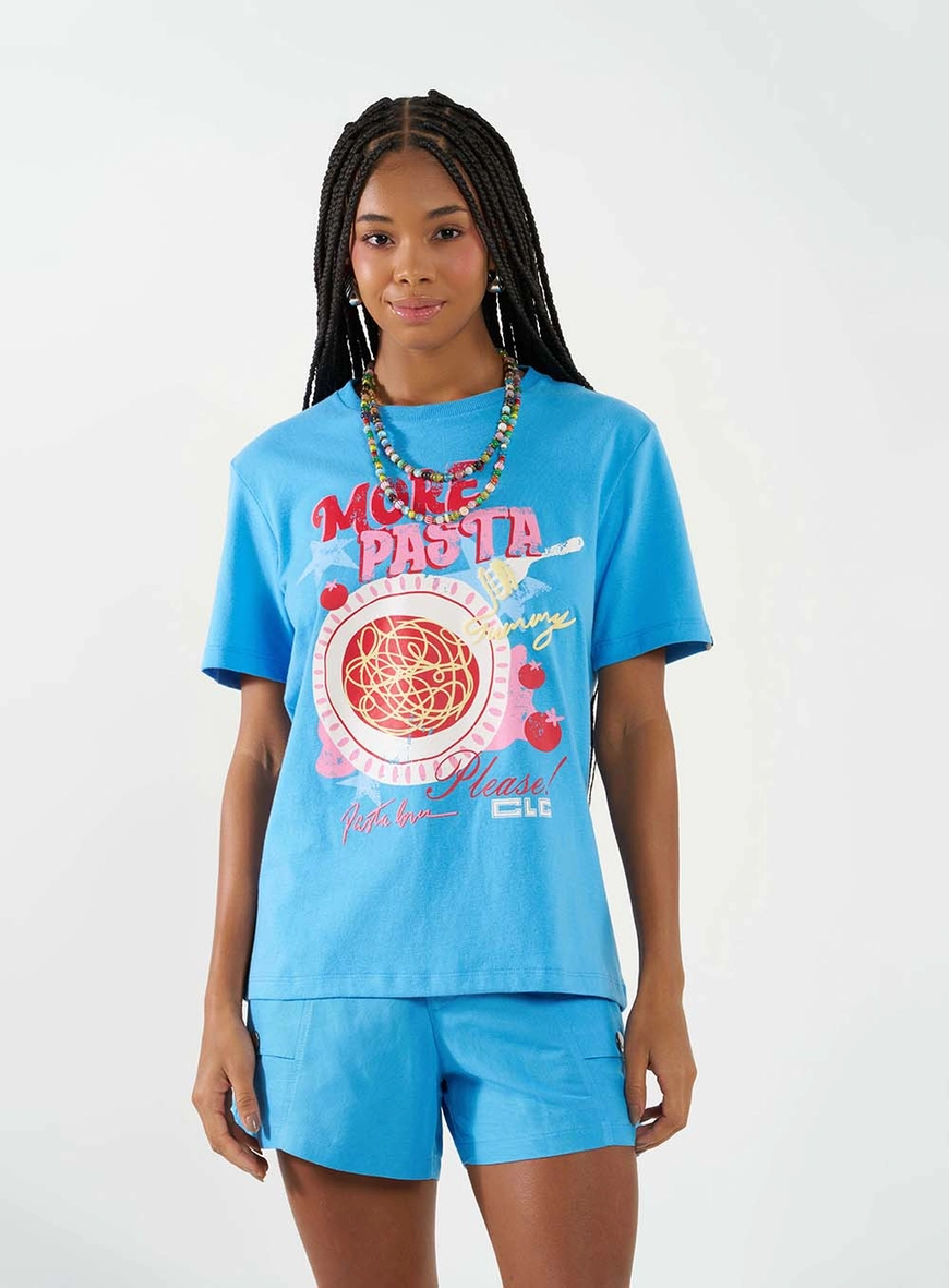 Camiseta Boy Básica Estampada Azul 1