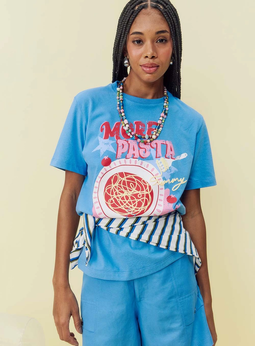 Camiseta Boy Básica Estampada Azul 5