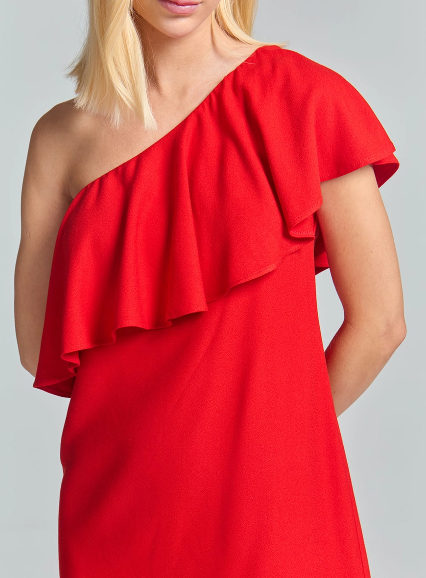 Vestido Curto Babado Ombro Único Vermelho 2