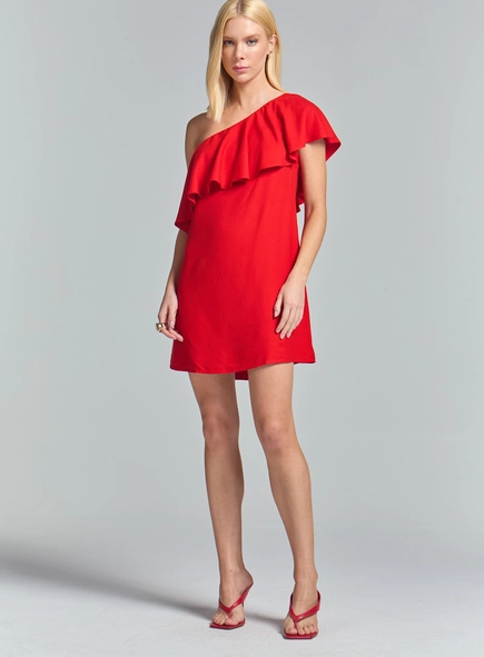 Vestido Curto Babado Ombro Único