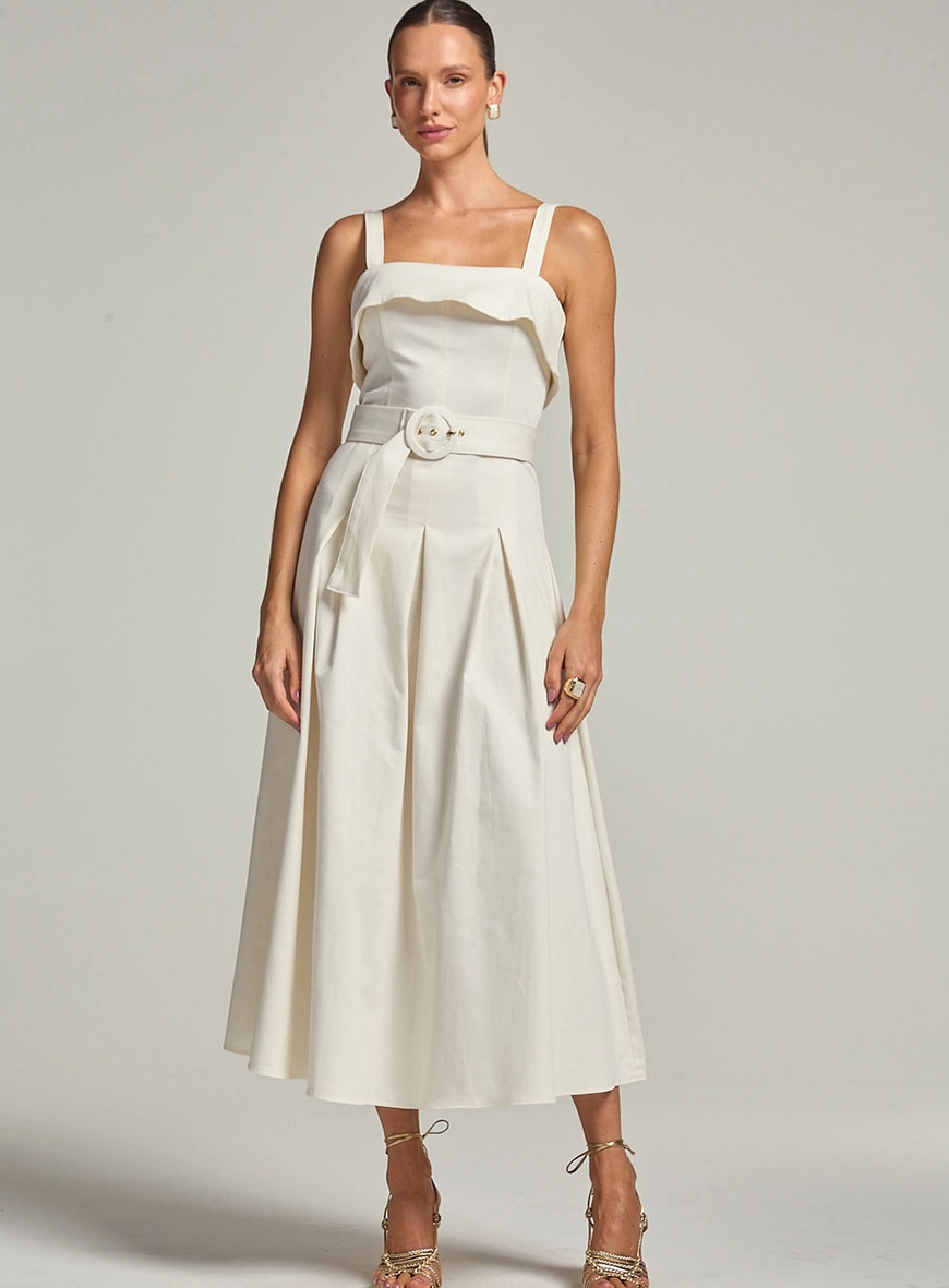 Vestido Midi Com Cinto Decote Quadrado Off Shell 2