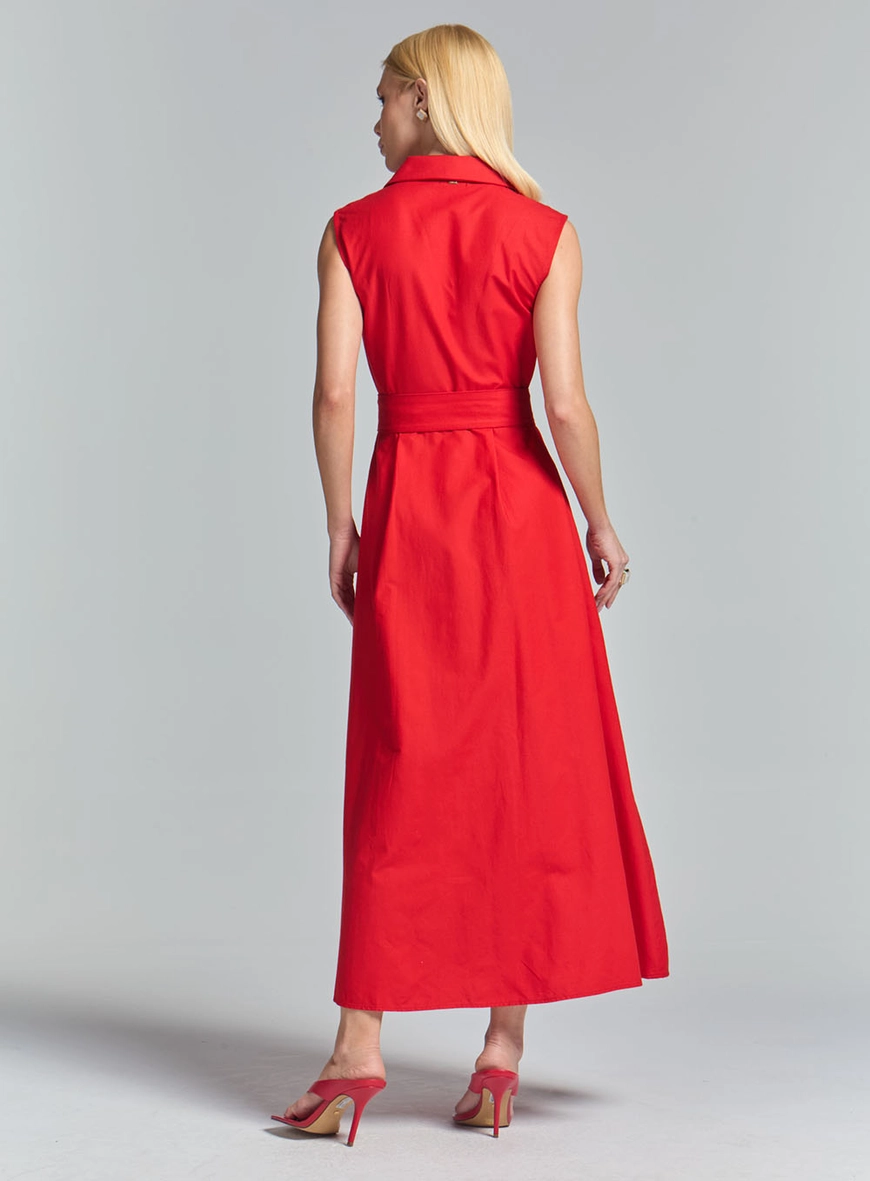 Vestido Longo De Alfaiataria Com Amarração Vermelho 3