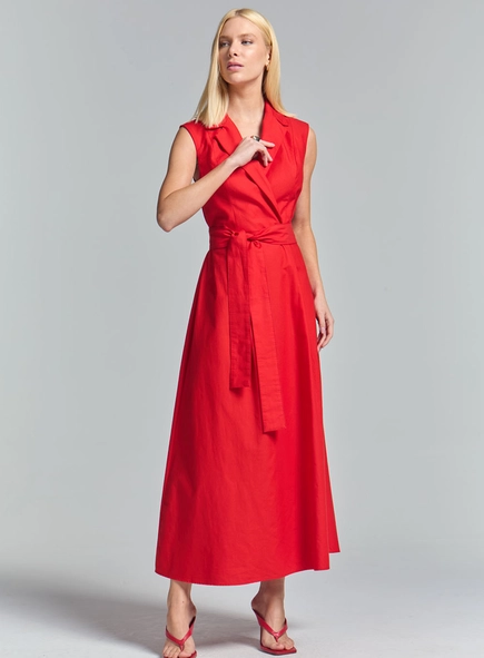 Vestido Longo De Alfaiataria Com Amarração