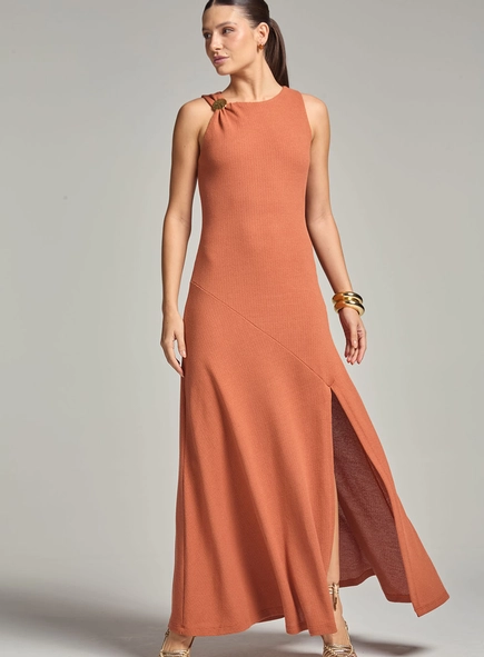 Vestido Longo Comfort Godê Com Fenda