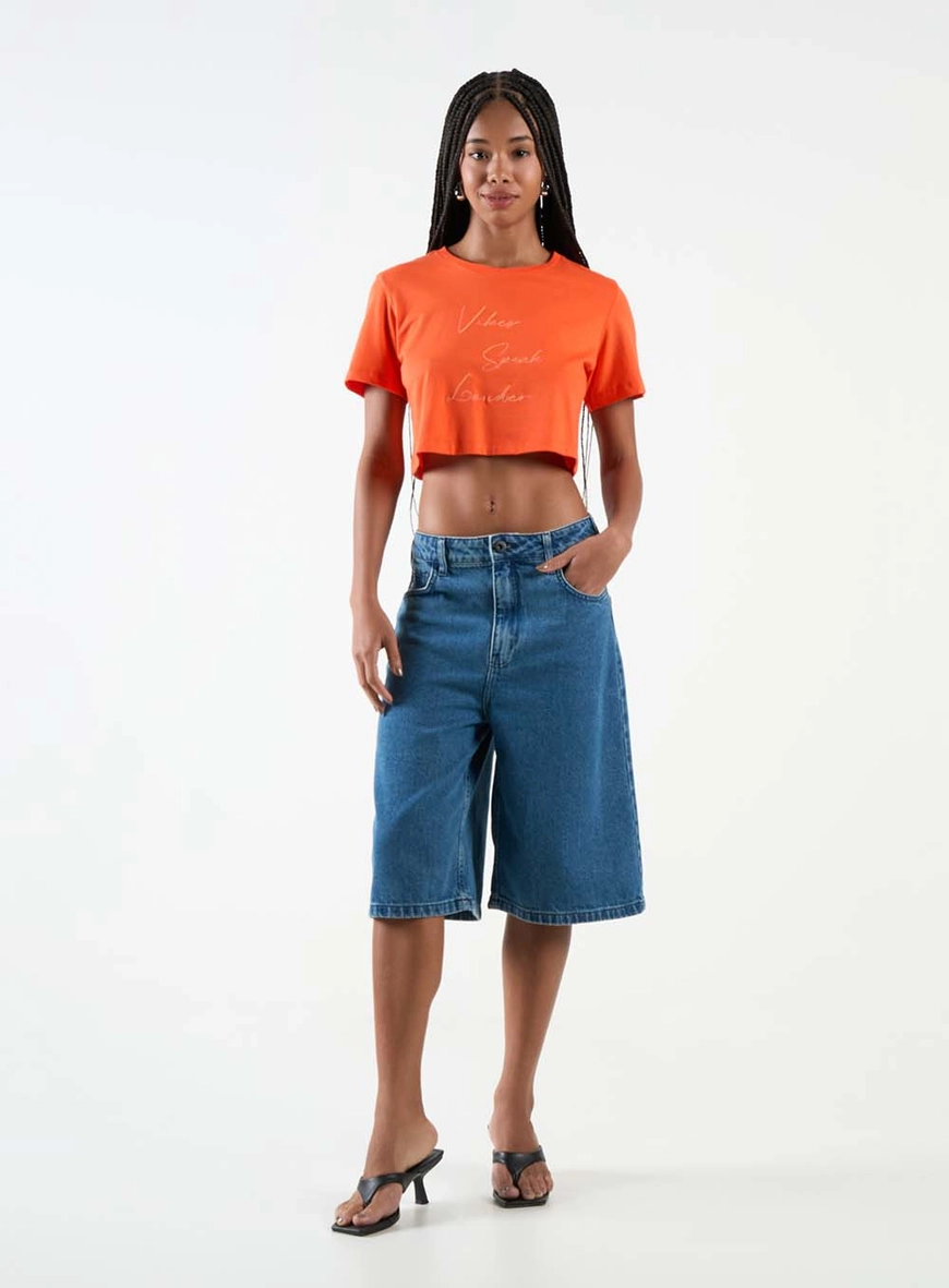 Camiseta Estampada E Bordada Laranja 2