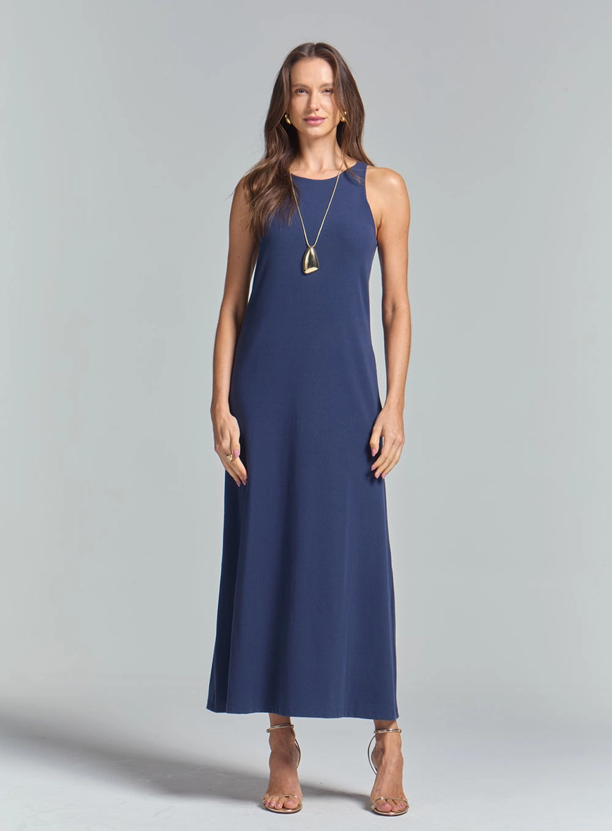 Vestido Evasê Básico De Alça Azul 1