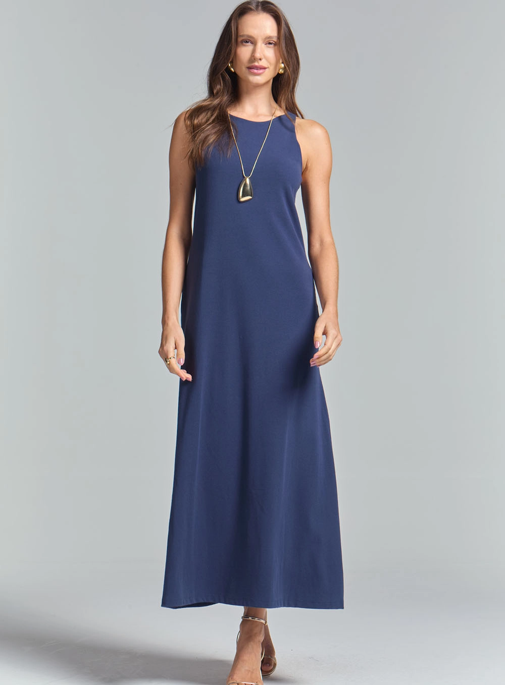 Vestido Evasê Básico De Alça Azul 2