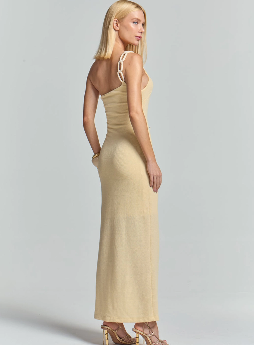 Vestido Comfort Ombro Só Com Detalhe Na Alça Amarelo 4