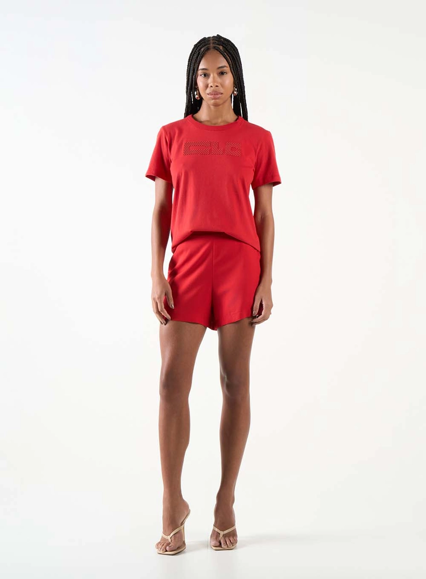 Camiseta Feminina Manga Curta Com Estampa 3d Vermelho 3