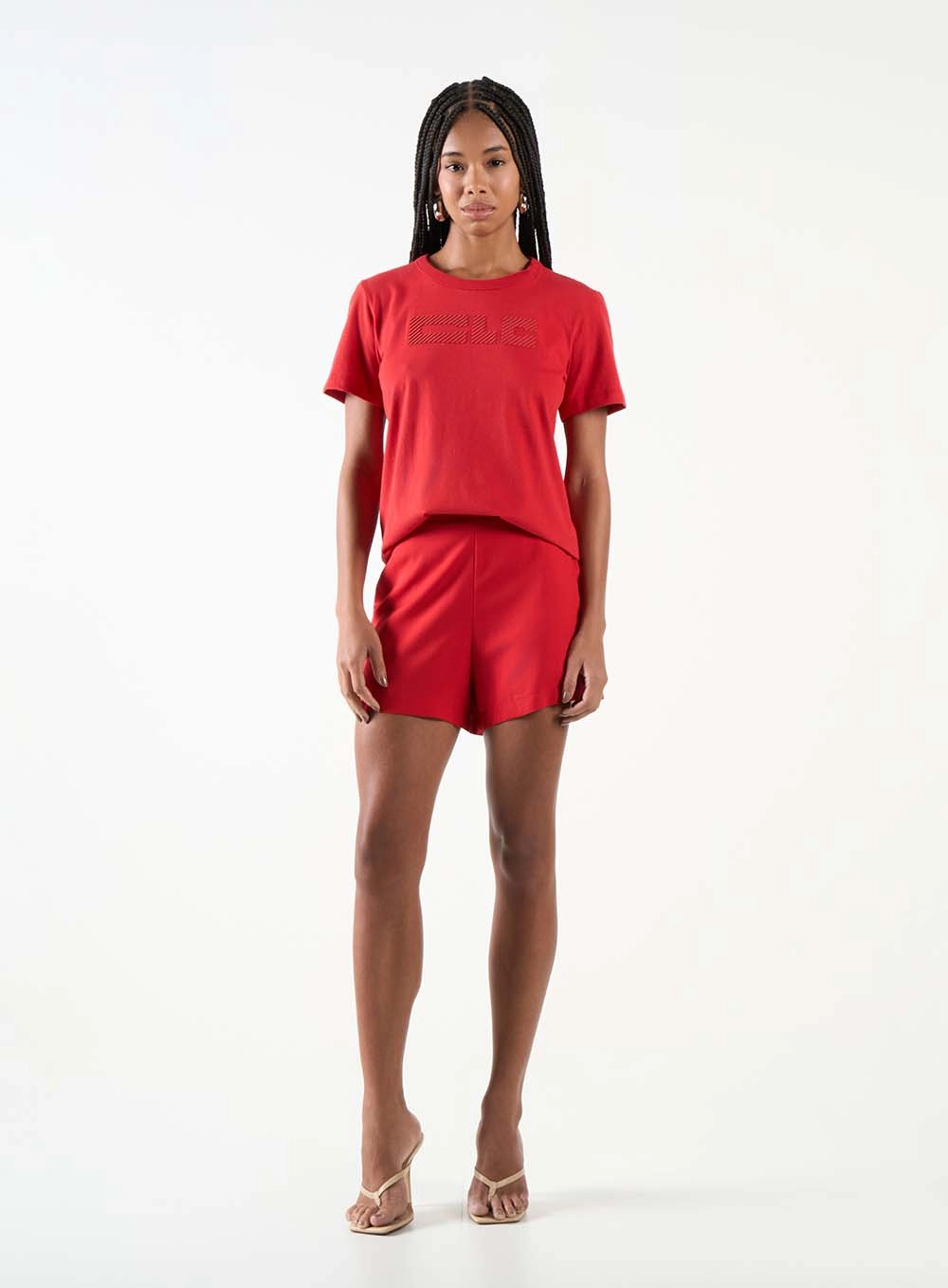 Camiseta Feminina Manga Curta Com Estampa 3d Vermelho 3