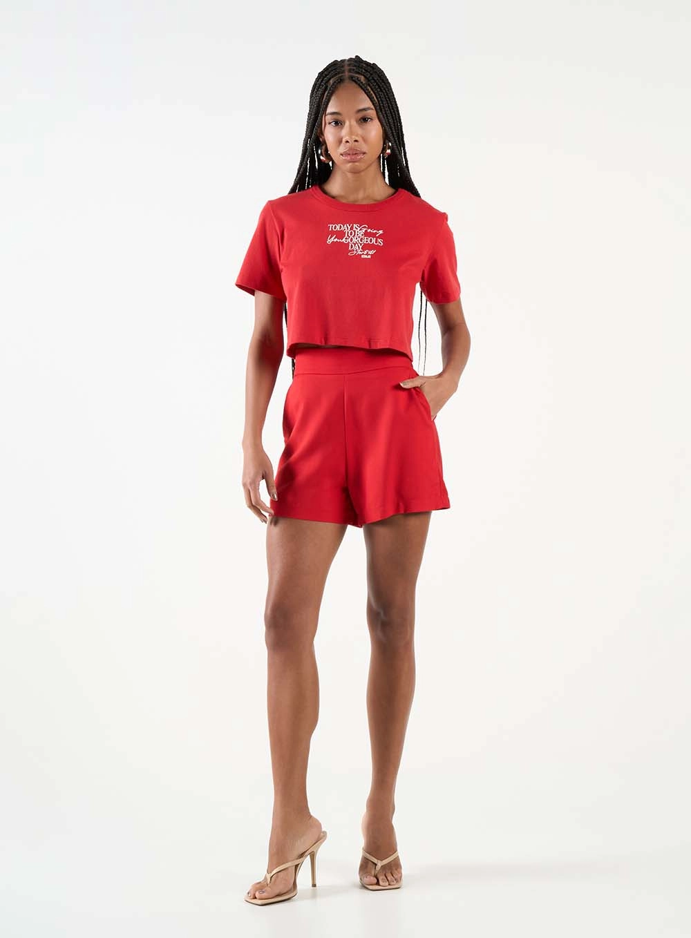Camiseta Feminina Curta Com Estampa Vermelho 3