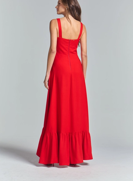 Vestido Longo Mullet Com Babados Na Barra