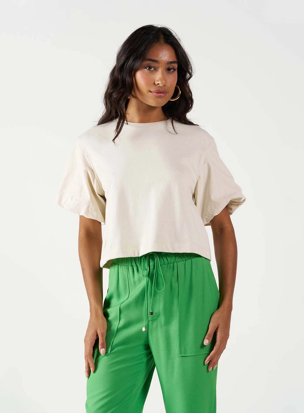 Camiseta Encurtada Com Mangas Estilo Balone Bege Italian 1