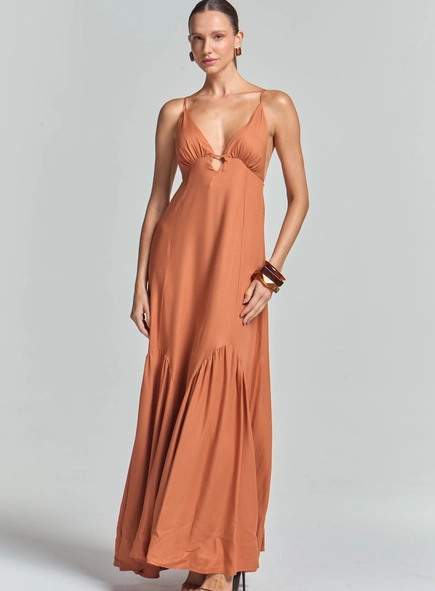 Vestido Godê Longo Com Detalhes
