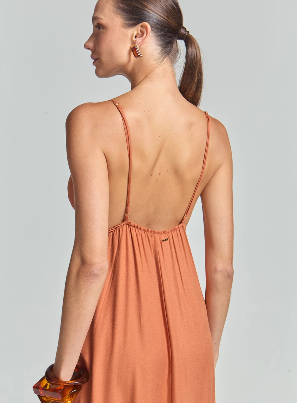 Vestido Godê Longo Com Detalhes Marrom 4