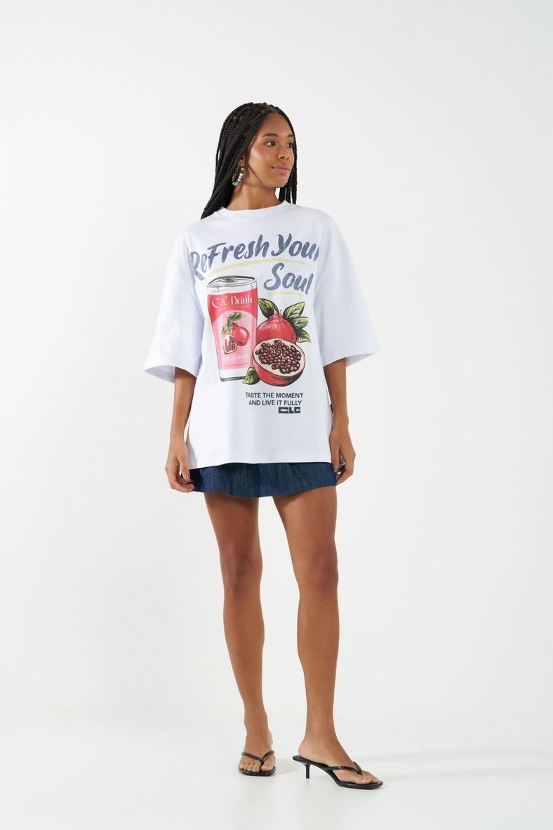 Camiseta Feminina Oversized Estampada Branco 3
