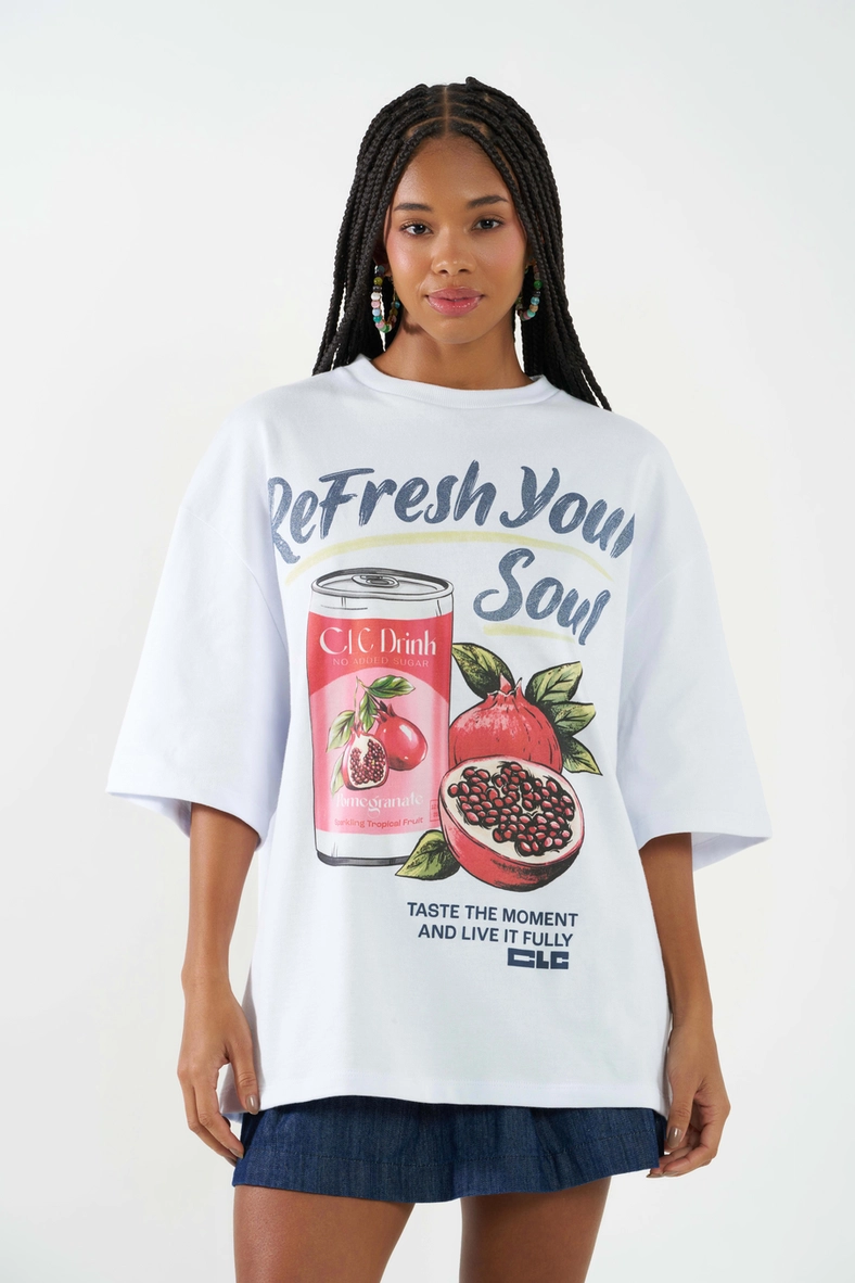 Camiseta Feminina Oversized Estampada Branco 1