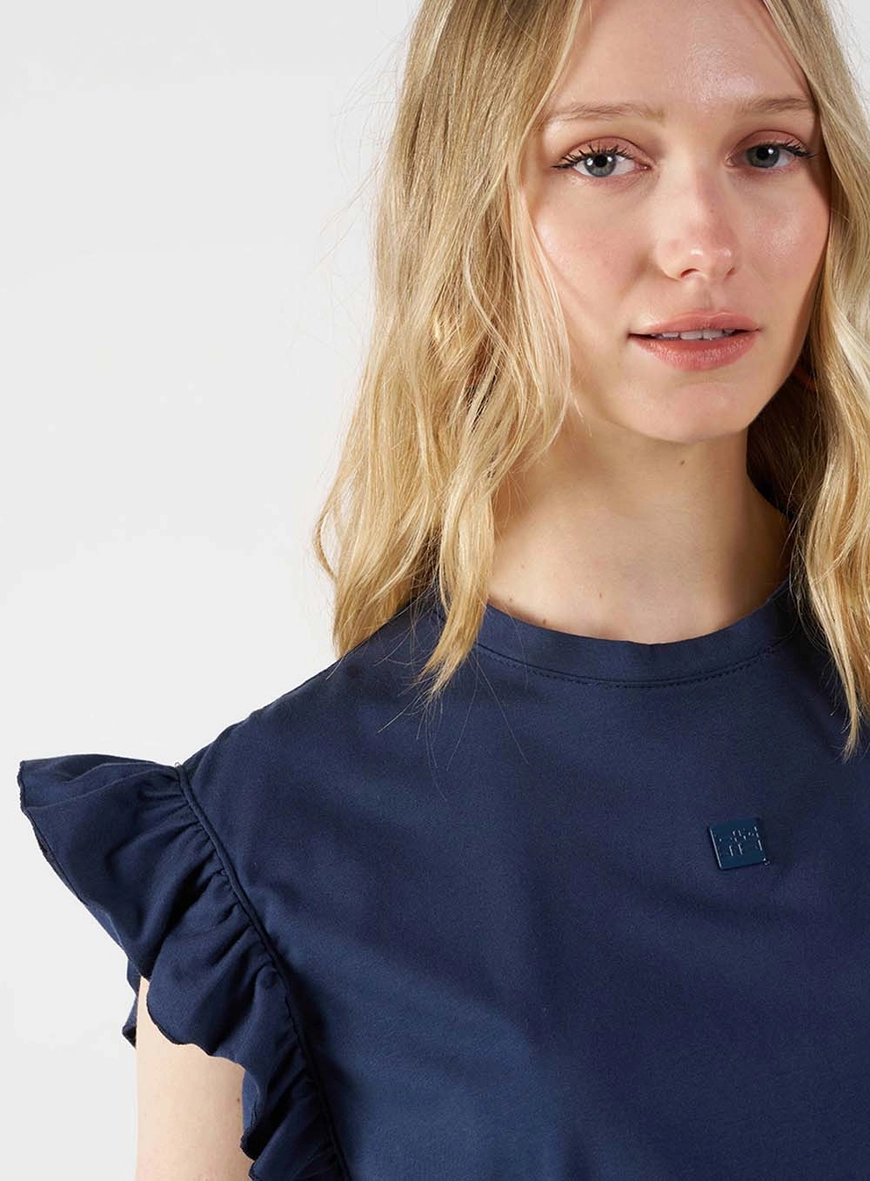Camiseta Feminina Box Com Babados Nas Mangas Azul 5