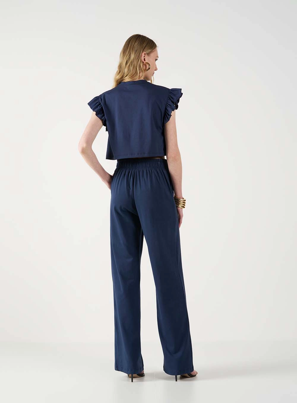 Camiseta Feminina Box Com Babados Nas Mangas Azul 4