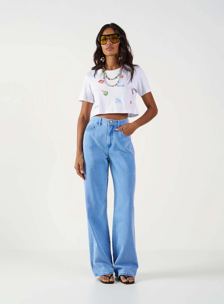 Camiseta Feminina Encurtada Bordada Branco 3