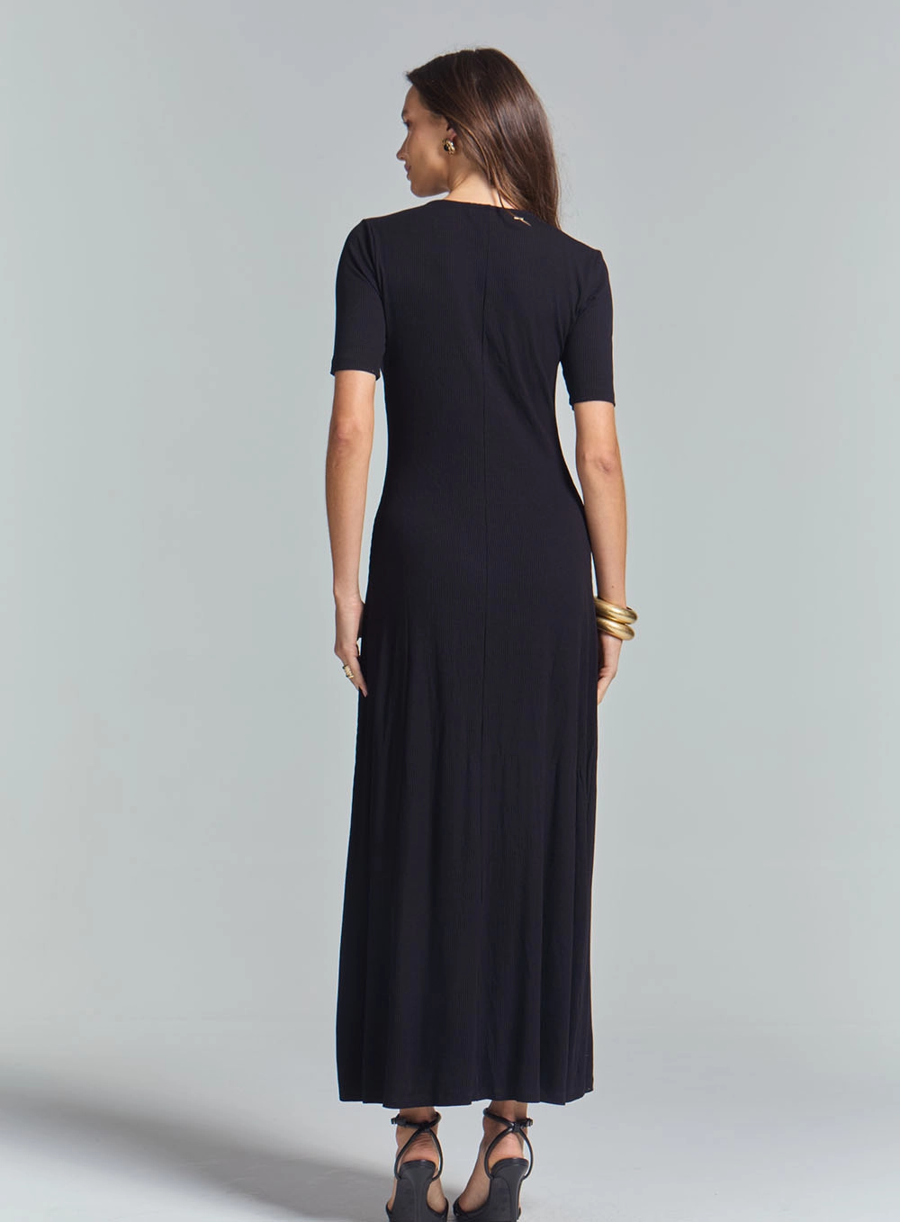 Vestido Longo Comfort Canelado Preto 4