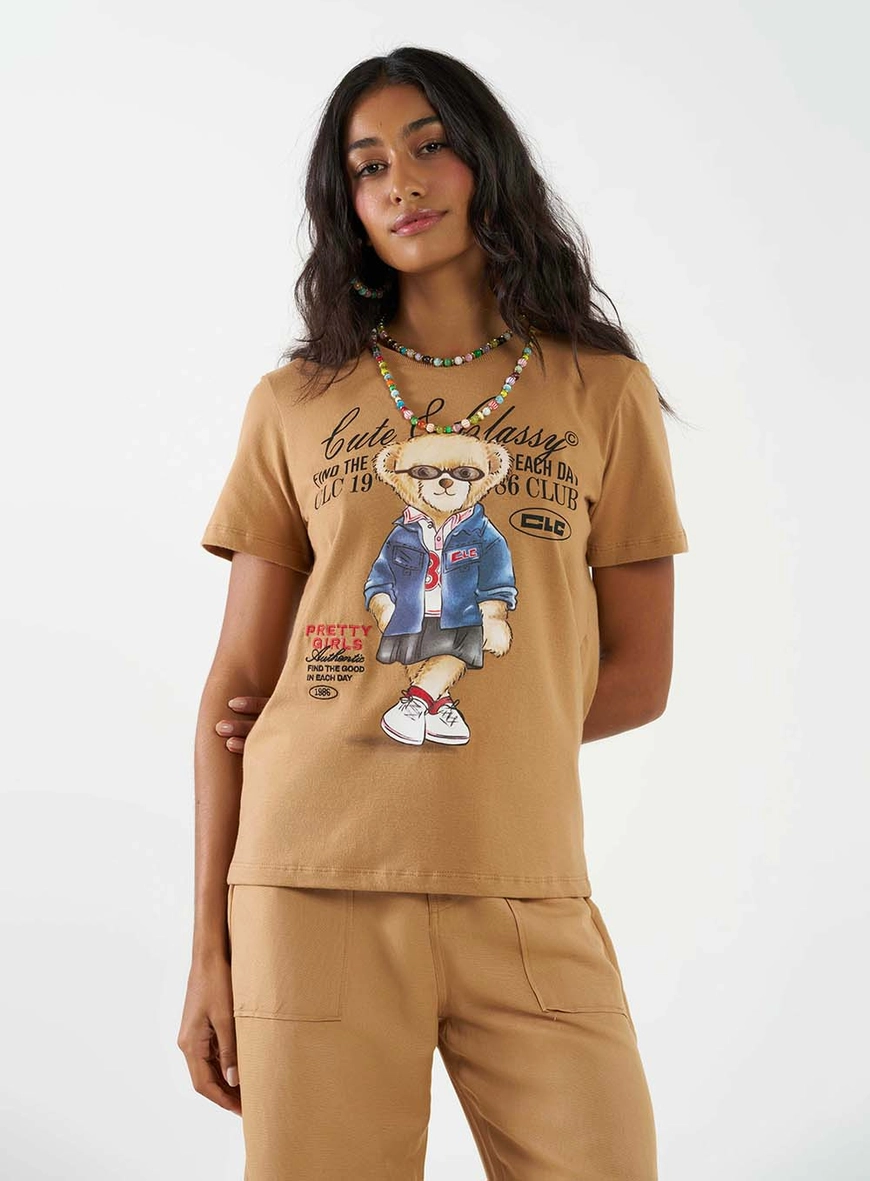 Camiseta Estampada E Bordada Marrom Delle 1