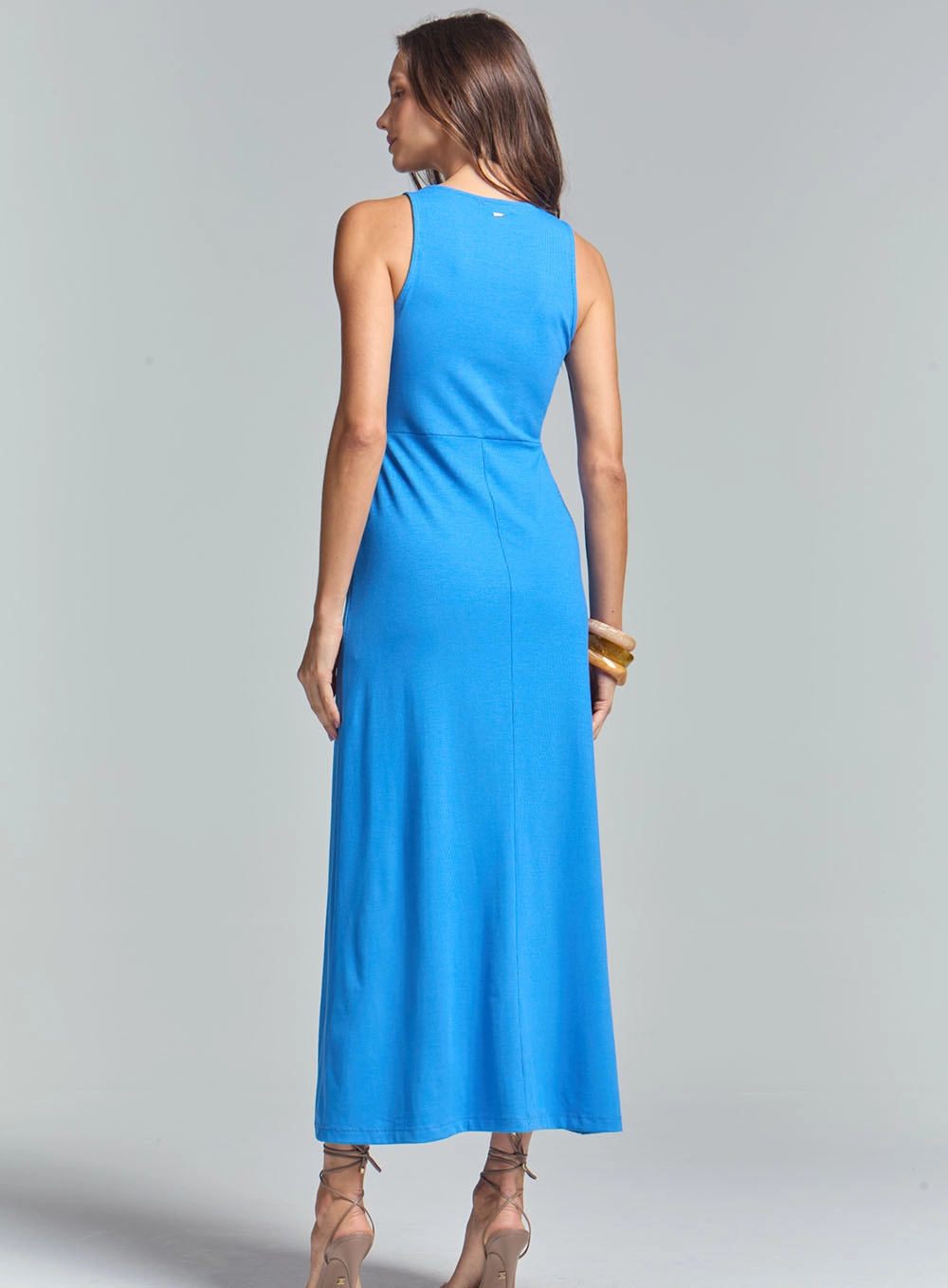 Vestido Slim Decote V Com Alças Azul 4