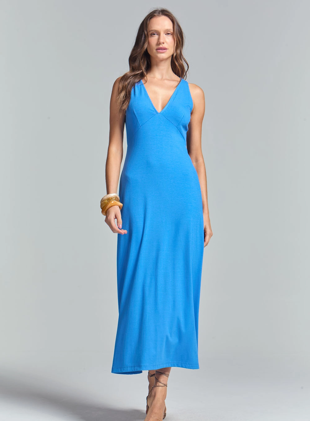 Vestido Slim Decote V Com Alças Azul 5