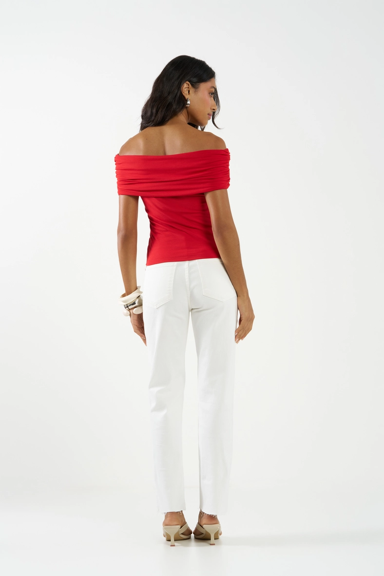 Blusa Slim Ombro A Ombro Com Transpasse Vermelho 3