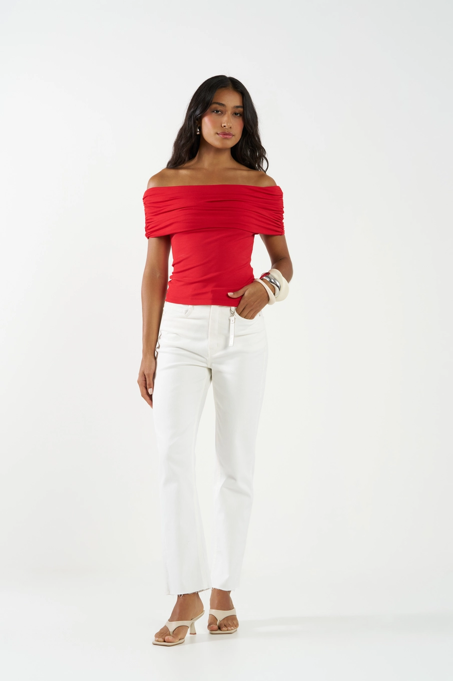 Blusa Slim Ombro A Ombro Com Transpasse Vermelho 2